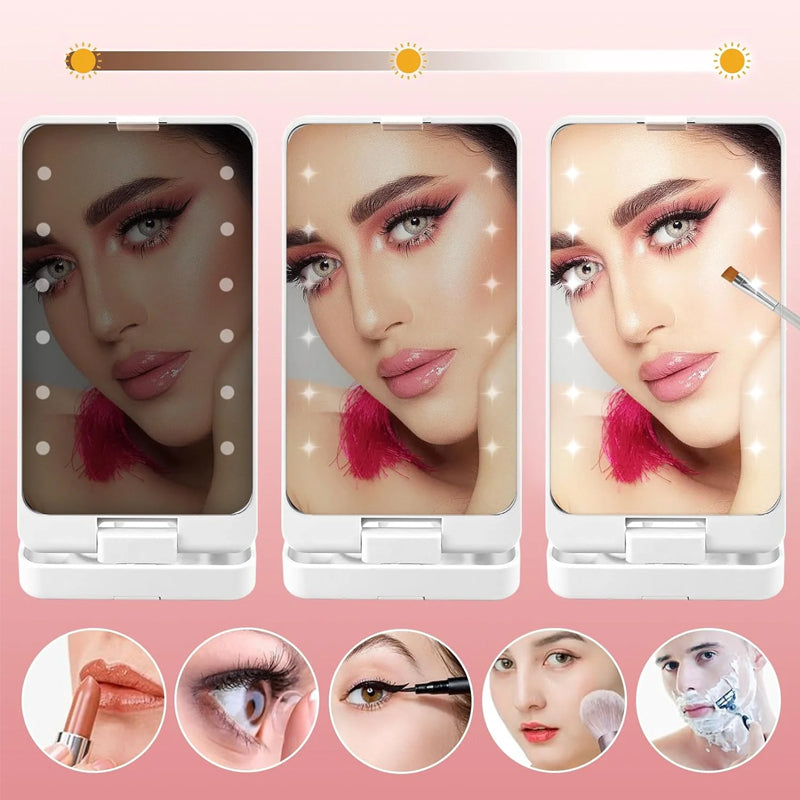 קופסת איפור לד מסתובבת מראה מתקפלת