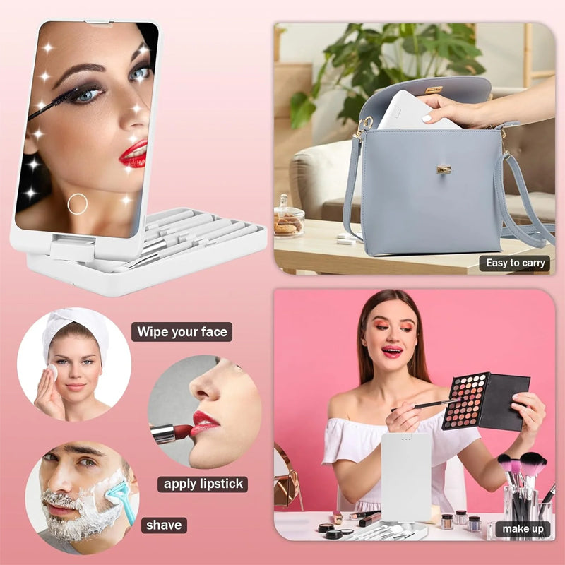 קופסת איפור לד מסתובבת מראה מתקפלת